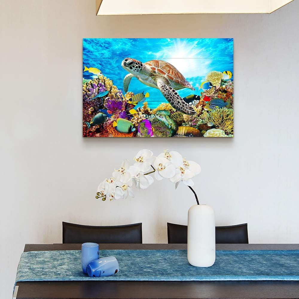 Family Wall Decor for Bedroom Family Canvas Wall Art for Bathroom Sea Turtles Wall Pictures Artwork Office Canvas Art Blue Ocean Wall Painting Modern Living Room Kitchen Home Decorations 12X16 Inch