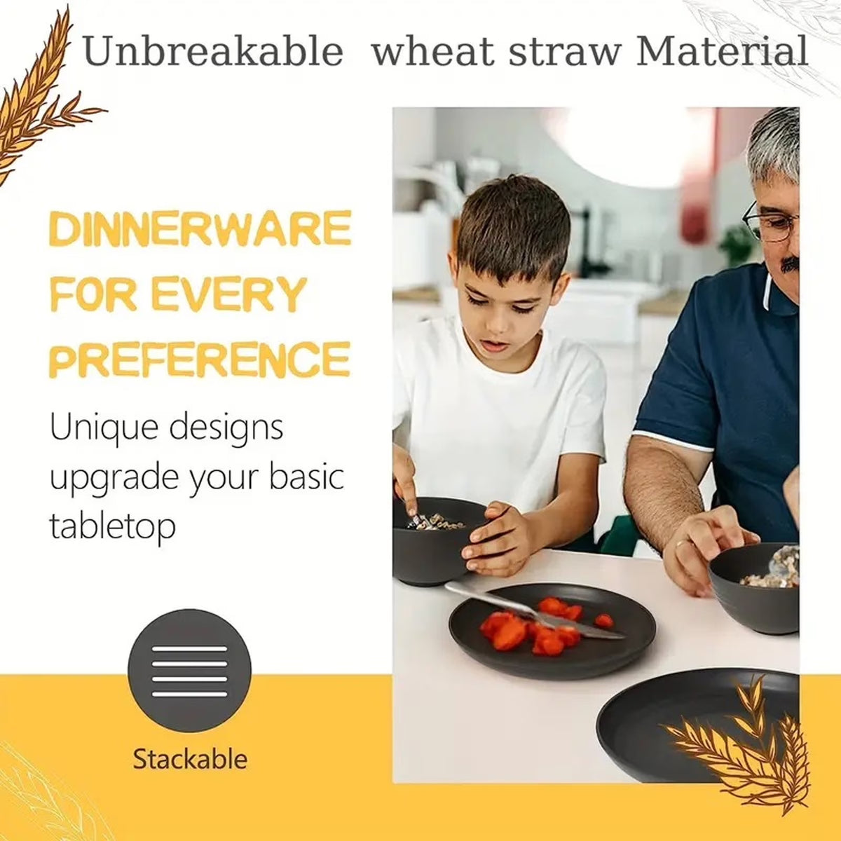 16-Piece Bowl Plates Cup Tableware Set, Solid Color Household Plastic Drop Resistant Tableware, Complete Dining Set, Dishwasher Safe, for Daily Meals Picnics