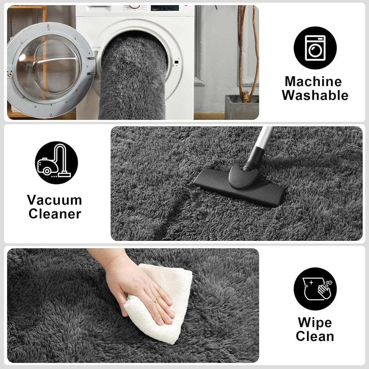 Modern Soft Fluffy Small Shaggy Rug for Bedroom Livingroom Dorm Kids Room Indoor Home Decorative, Non-Slip Plush Furry Fur Area Rugs Comfy Nursery Accent Floor Carpet 5X7 Feet,Dark Grey