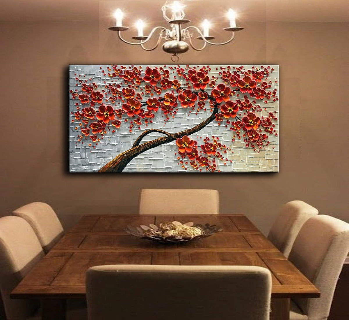 - 48X24Inch Canvas Wall Art, Hand Painted Oil Painting ,Abstract 3D Texture Wall Art Pictures, Red Floral Paintings, Modern Home Bedroom Wall Art Decor, Wall Art for Living Room, Large Framed Oil Painting.