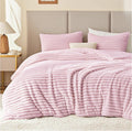 Fluffy Comforter Set King Size - Super Soft Faux Fur Stripe Jacquard Comforter 3 Pieces, Fleece Bedding Set,Winter Warm Bed Set,1 Comforter with 2 Pillowcases (Purplish Pink)