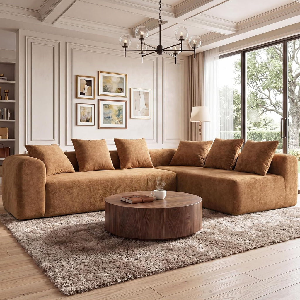 106" Cloud Boneless Couch, L-Shaped Sectional Sofa, Brown | Soft Knitted Fabric, Deep Seat Design, No Assembly Required,