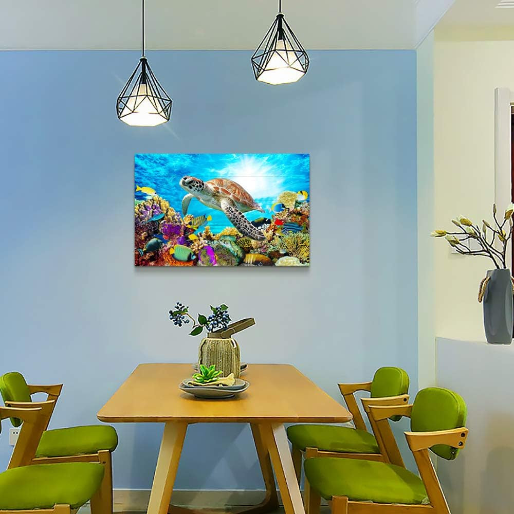 Family Wall Decor for Bedroom Family Canvas Wall Art for Bathroom Sea Turtles Wall Pictures Artwork Office Canvas Art Blue Ocean Wall Painting Modern Living Room Kitchen Home Decorations 12X16 Inch