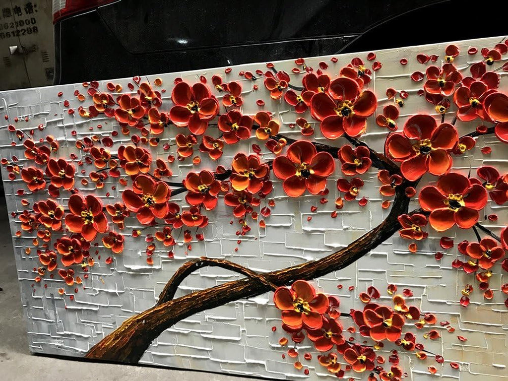- 48X24Inch Canvas Wall Art, Hand Painted Oil Painting ,Abstract 3D Texture Wall Art Pictures, Red Floral Paintings, Modern Home Bedroom Wall Art Decor, Wall Art for Living Room, Large Framed Oil Painting.