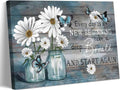 Daisy Canvas Wall Art Butterfly Wall Decor Inspirational Poster Print Flower Picture Painting Still Life Suitable for Country Farmhouse Bedroom Bathroom Rustic Wall Decoration (Blue, 36X24In Canvas)