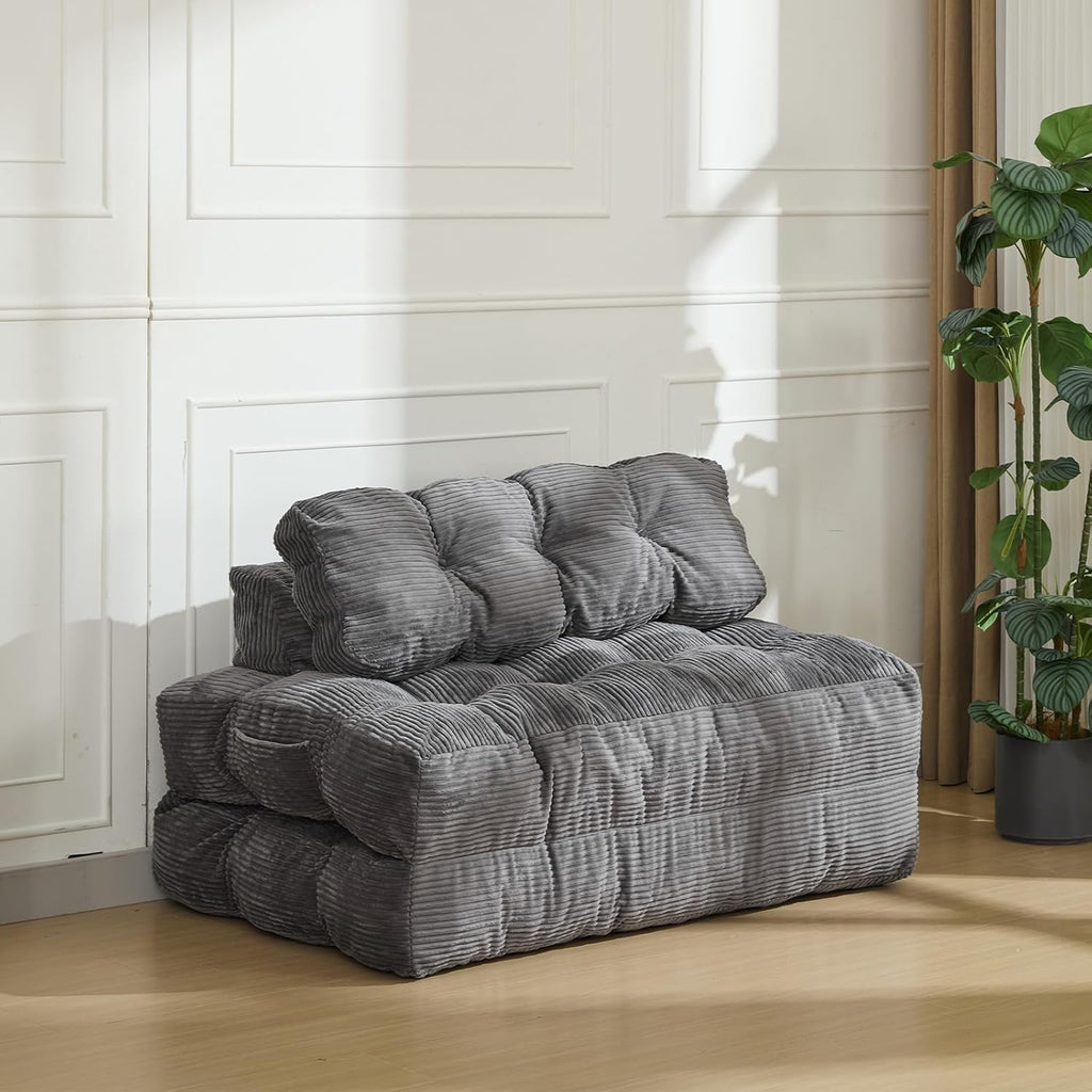 Folding Sofa Bed, Convertible Sofa Bed for 2 Person, Free Install Comforty Sleeper Sofa with Pillow, Compact and Versatile Sofa Couch for Guest Room, Portable Floor Lounge for Living Room, Dark Grey