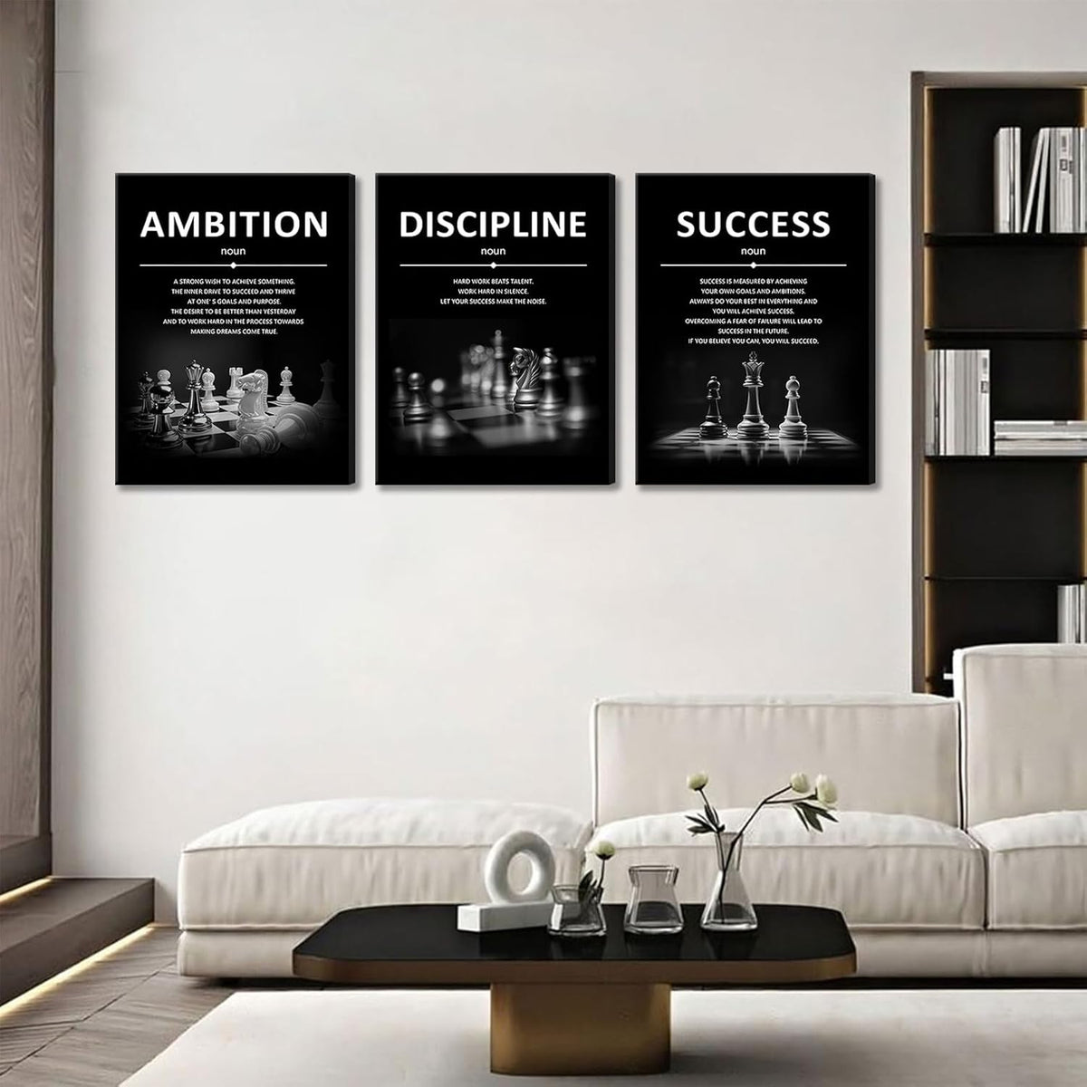 Motivational Wall Decor Inspirational Office Canvas Wall Art Quotes Prints Artwork Success Ambition Discipline Encouraging Pictures for Study Room Gym Sayings Home Decoration 12” X16” X3Pcs