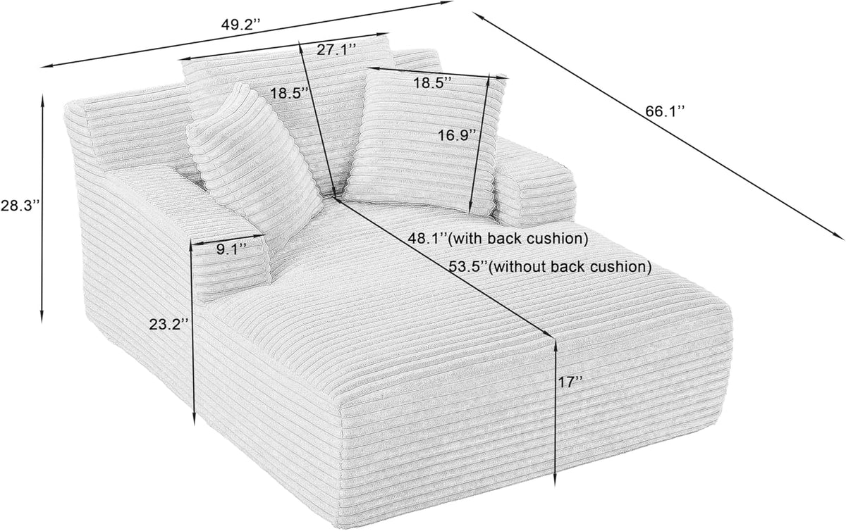 66" Oversized Chaise Lounge Chair Indoor, No-Assembly Modern Boneless Chair for Living Room Relaxation, Reading, Napping & Daily Lounging, Plush Comfy Sleeper Style for Home Comfort