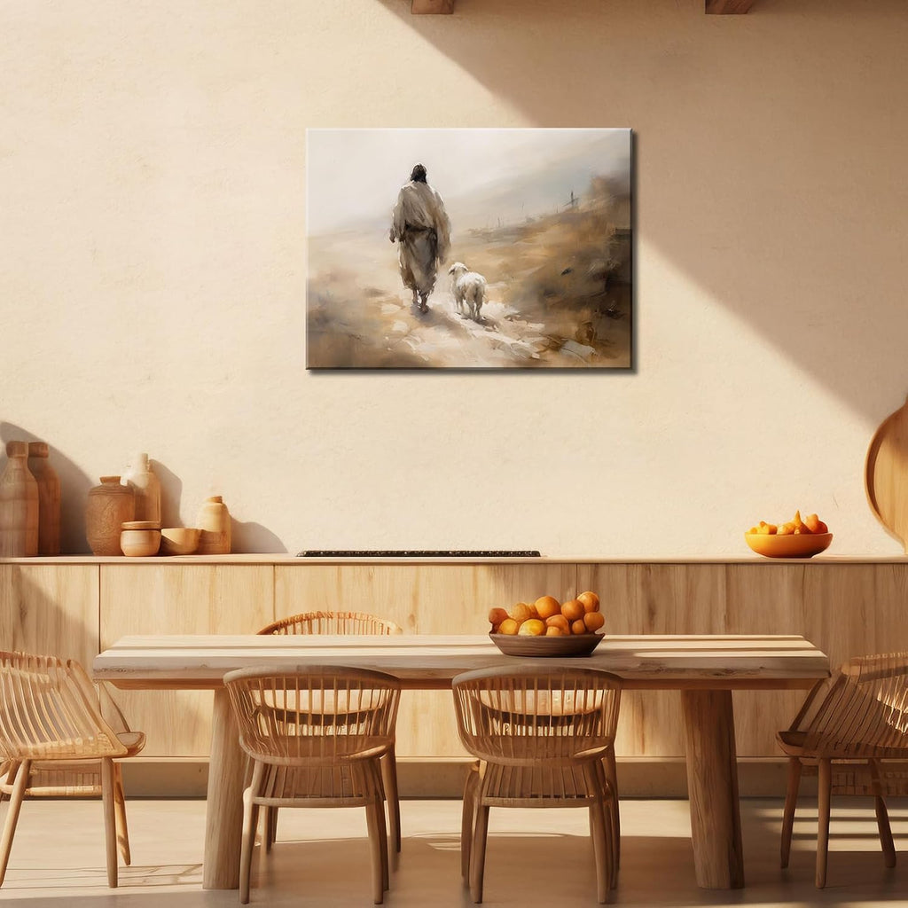 Jesus Wall Art Boho Jesus and Lamb Canvas Wall Art Scripture Wall Art Religious Wall Decor Christian Canvas Wall Art Prints Home Decor for Bathroom Living Room Kitchen Bedroom 24X16Inch