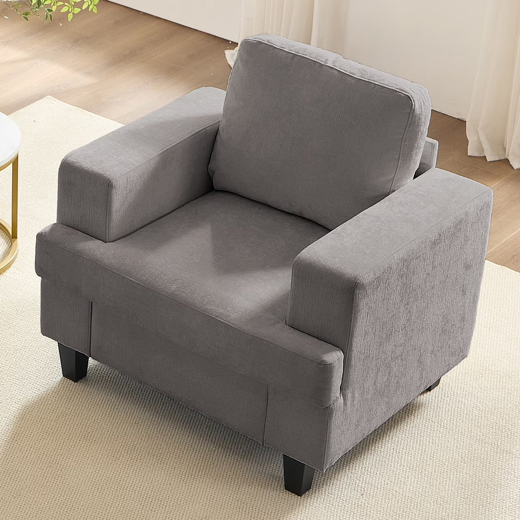 3 Piece Living Room Furniture Sets, Modern Chenille Sofa Set for Living Room/Small Spaces, Sofa, Loveseat and Armchair, Light Gray