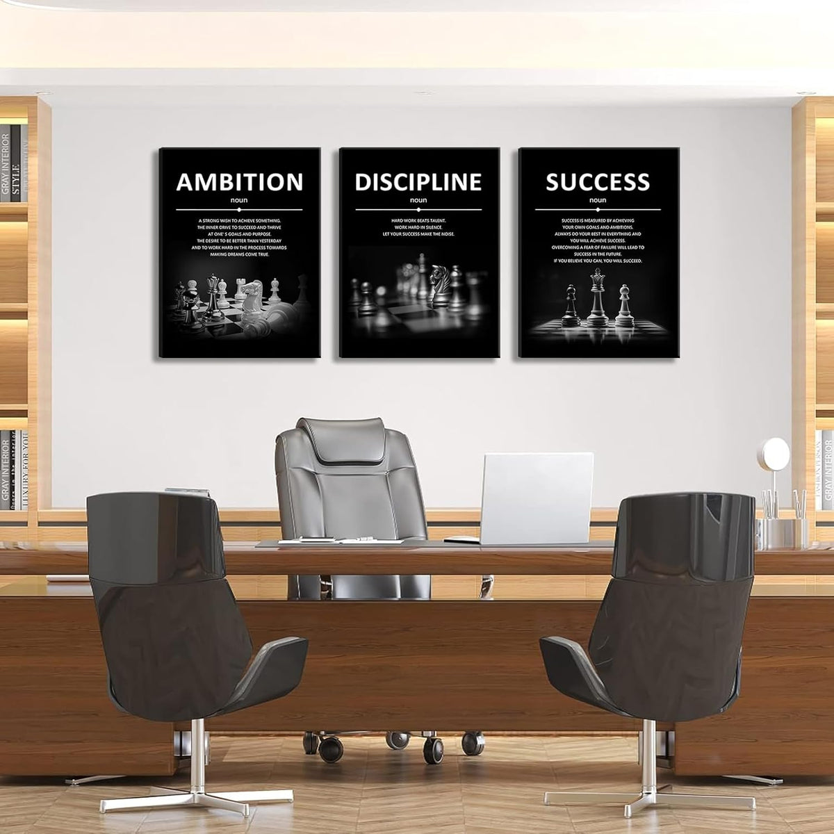 Motivational Wall Decor Inspirational Office Canvas Wall Art Quotes Prints Artwork Success Ambition Discipline Encouraging Pictures for Study Room Gym Sayings Home Decoration 12” X16” X3Pcs