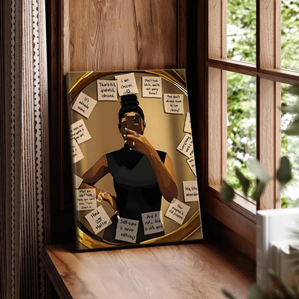 Framed Black Girl Wall Art Set of 3, Fashion Inspirational Black Woman Wall Decor Paintings, African American Positive Affirmations Pictures Canvas Prints for Living Room Bedroom Office 16X24 Inch