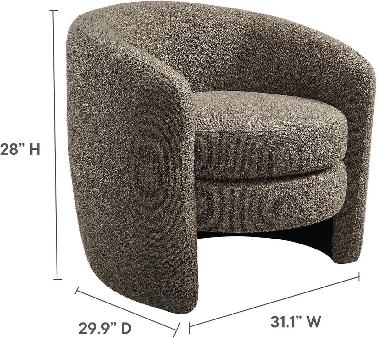 Affinity Boucle Fabric Accent Chair in Pebble - Versatile Living Room Chair with Curved Back - Upholstered Bedroom Barrel Chair - Reading Armchair