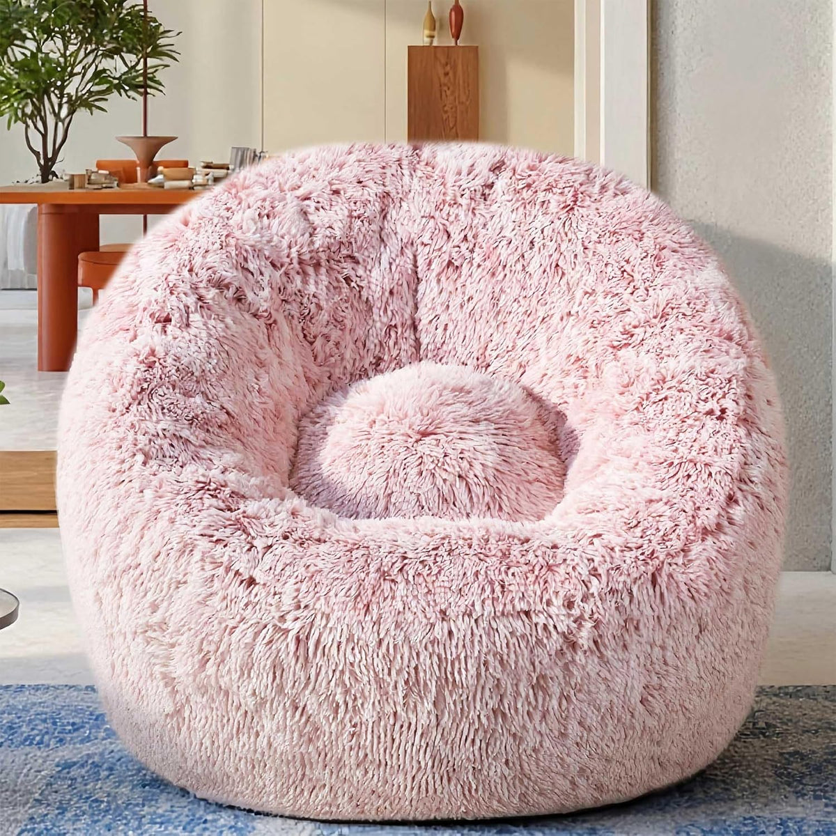 Plush Faux Fur Bean Bag Chairs, Memory Foam Filled Sofa Chair Shape Bean Bag for Adults/Teens/Kids, Ultra-Soft Lazy Sofa for Living Room Bedroom College Dorm, Pink