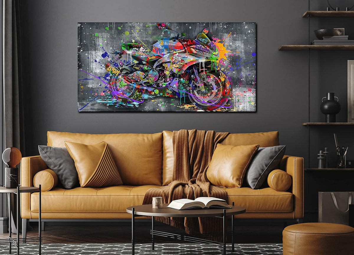 Banksy Motorcycles Wall-Art - Graffiti Canvas Art Wall Decor - Large Wall Decor for Living Room Ready to Hang Size 59" X 29"