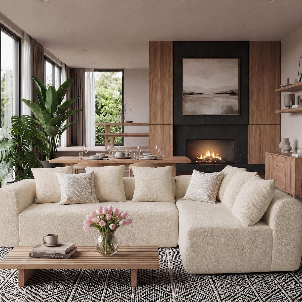 106" Cloud Boneless Couch, L-Shaped Sectional Sofa, Beige | Soft Knitted Fabric, Deep Seat Design, No Assembly Required,