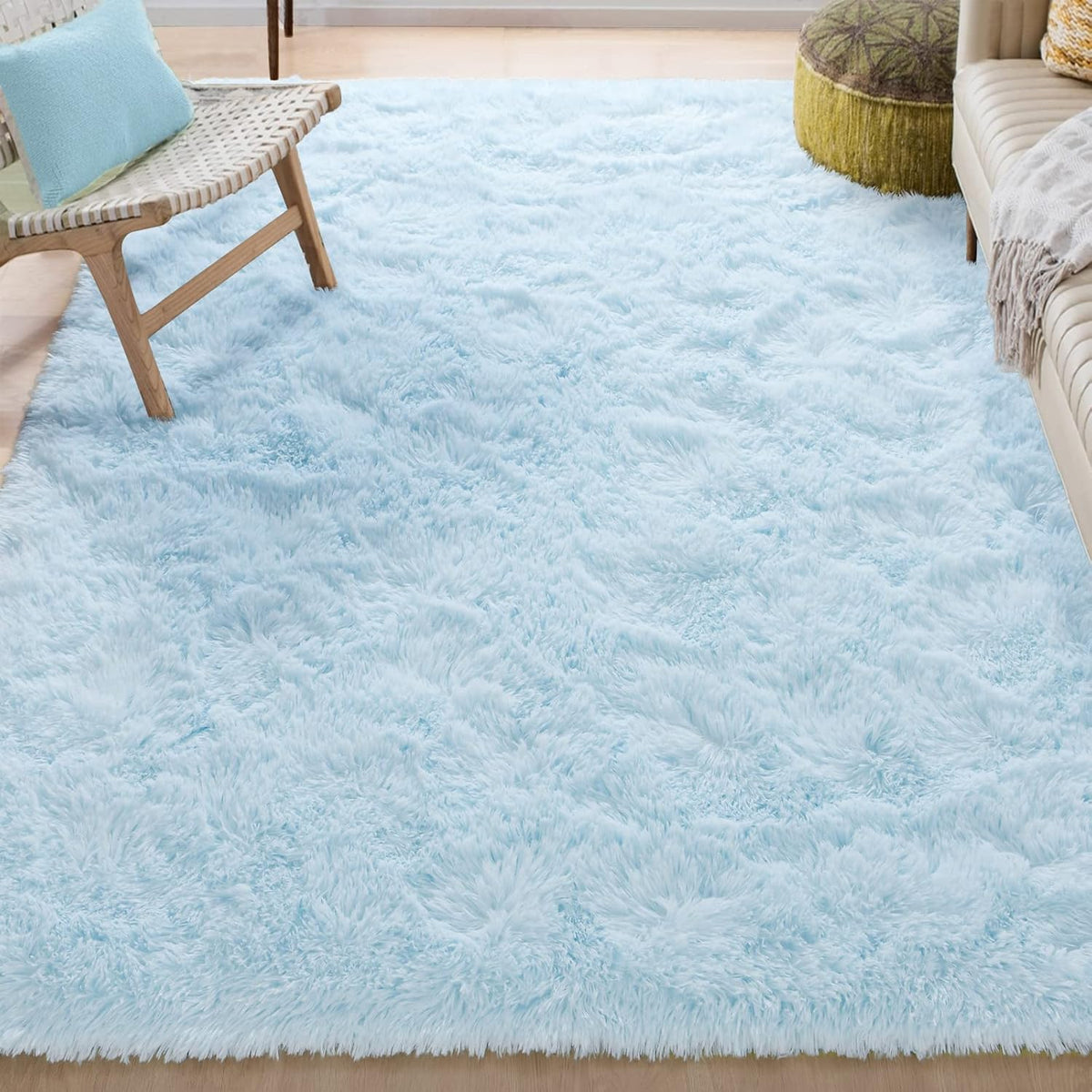 Soft Modern Indoor Shaggy Area Rug for Bedroom Livingroom Dorm Kids Room Home Decorative, Non-Slip Plush Fluffy Furry Fur Rugs Comfy Nursery Accent Floor Carpet 4X5.9 Feet, Baby Blue