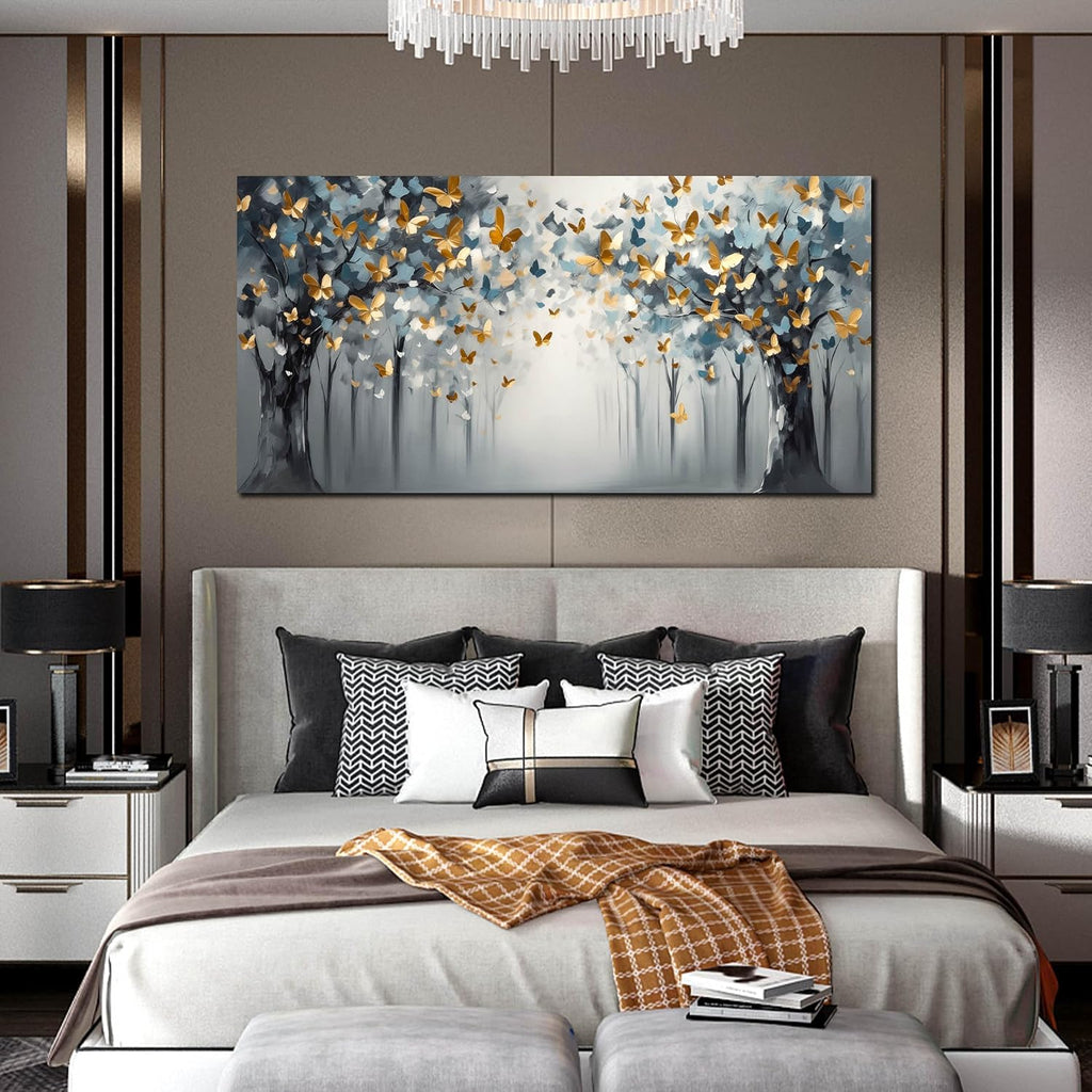 Butterfly Pictures Wall Art for Bedroom - Tree Art Wall Art for Living Room - Large Abstract Canvas Wall Decor for Office Size 29" X 59"