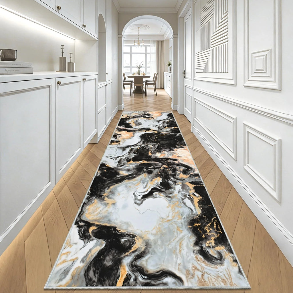 2X7 Runner Rug for Hallways Kitchen Modern Abstract Washable Runner Rug Soft Non Slip Marble Indoor Carpet Runner for Laundry Entryway Bedroom Bathroom