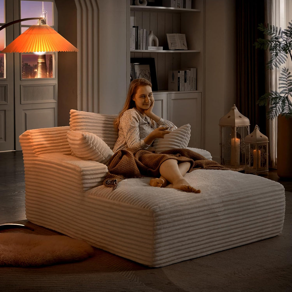 66" Oversized Chaise Lounge Chair Indoor, No-Assembly Modern Boneless Chair for Living Room Relaxation, Reading, Napping & Daily Lounging, Plush Comfy Sleeper Style for Home Comfort